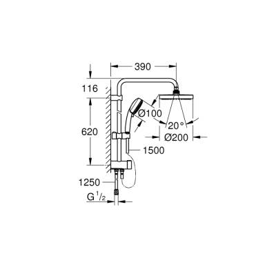 Grohe Tempesta Cosmopolitan Sistem 200 Duvar Bağlantılı, Divertörlü Duş Sistemi - 27394002 - 2