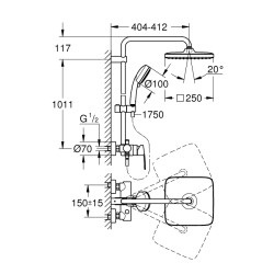 Grohe Tempesta Cosmopolitan System 250 Cube Duvara Monte Tek Kumandalı Bataryalı Duş Sistemi - 26692000 - 2