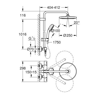 Grohe Tempesta Cosmopolitan System 250 Duvara Monte Termostatik Bataryalı Duş Sistemi - 26670000 - 2