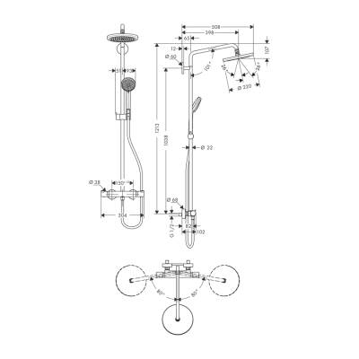 HansGrohe Croma Duş Kolonu 220 1 Jet, Ecosmart. 9 Lt/Dk, Termostat İle - 27188000 - 2