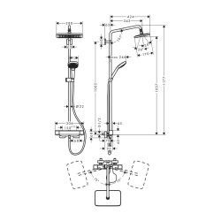 HansGrohe Croma E Duş Kolonu 280 Termostatik 1Jet - 27630000 - 2