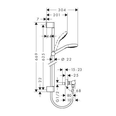 HansGrohe Croma Select E Aplike Duş Sistemi Vario, Ecostat Comfort Termostat Ve 65 Cm Duş Barı İle - 27081400 - 2