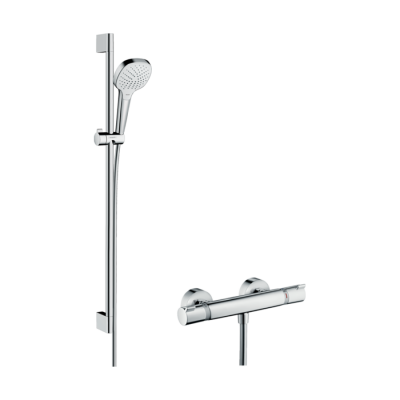 HansGrohe Croma Select E Aplike Duş Sistemi Vario, Ecostat Comfort Termostat Ve 90 Cm Duş Barı İle - 27082400 - 1