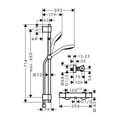 HansGrohe Croma Select S Aplike Duş Sistemi Vario, Ecostat 1001 Cl Termostat Ve 72 Cm Duş Barı İle - 27833400 - 2