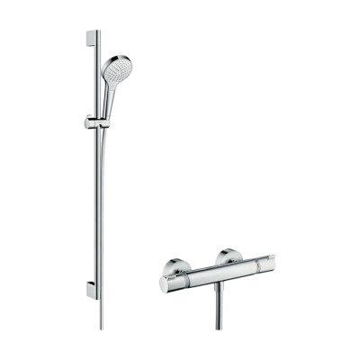 HansGrohe Croma Select S Aplike Duş Sistemi Vario, Ecostat Comfort Termostat Ve 90 Cm Duş Barı İle - 27014400 - 1