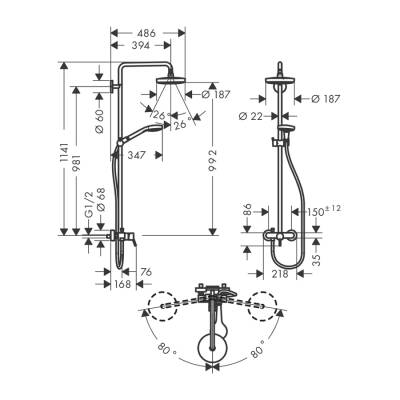 HansGrohe Croma Select S Duş Kolonu 180 2 Jet, Tek Kollu Batarya İle - 27255400 - 2