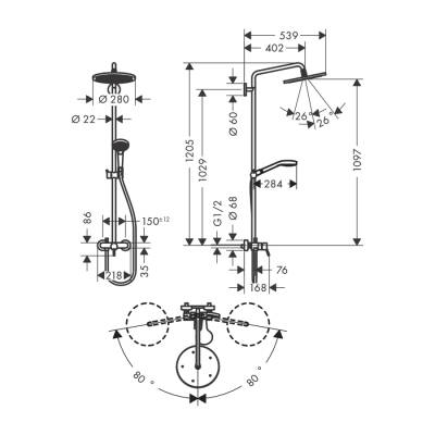 HansGrohe Croma Select S Duş Kolonu 280 1 Jet, Tek Kollu Batarya İle - 26791000 - 2