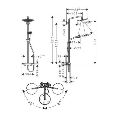 HansGrohe Croma Select S Duş Kolonu 280 1Jet Termostat Ve Raindance Select S 120 3Jet El Duşu İle - 26890140 - 2