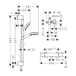 HansGrohe Crometta Aplike Duş Sistemi Vario, Ecostat 1001 Cl Termostat Ve 65 Cm Duş Barı İle - 27812400 - 2