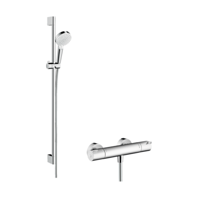 HansGrohe Crometta Aplike Duş Sistemi Vario, Ecostat 1001 Cl Termostat Ve 90 Cm Duş Barı İle - 27813400 - 1