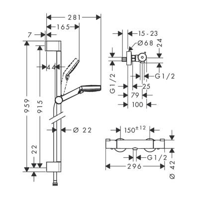 HansGrohe Crometta Aplike Duş Sistemi Vario, Ecostat 1001 Cl Termostat Ve 90 Cm Duş Barı İle - 27813400 - 2