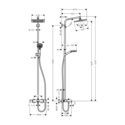 HansGrohe Crometta E Duş Kolonu 240 1 Jet, Banyo Termostatı İle - 27298000 - 2