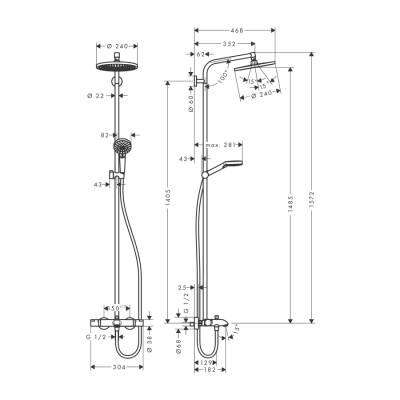 HansGrohe Crometta S Duş Kolonu 240 1 Jet, Banyo Termostatı İle - 27320000 - 2