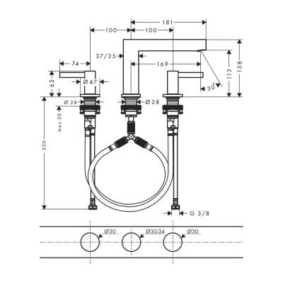 HansGrohe Finoris 3 - Delikli Lavabo Bataryası 110, Bas - Aç Gider Seti İle - 76033000 - 2