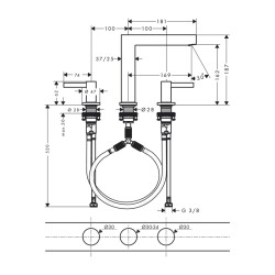 HansGrohe Finoris 3 - Delikli Lavabo Bataryası 160, Bas - Aç Gider Seti İle - 76034000 - 2