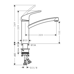 HansGrohe Focus M41 Tek Kollu Eviye Bataryası 160, 1Jet - 31806000 - 2