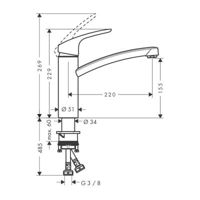 HansGrohe Focus M41 Tek Kollu Eviye Bataryası 160, 1Jet - 31806000 - 2