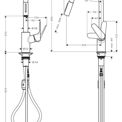 HansGrohe Focus M41 Tek Kollu Eviye Bataryası 240, Çekilebilir El Duşu, 2Jet - 31815000 - 2