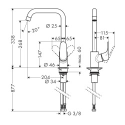 HansGrohe Focus M41 Tek Kollu Eviye Bataryası 260, 1Jet - 31820000 - 2