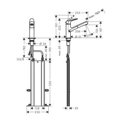 HansGrohe Focus M42 Tek Kollu Eviye Bataryası 150, Çekilebilir Gaga, 1Jet, Sbox - 71829800 - 2