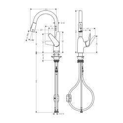 HansGrohe Focus M42 Tek Kollu Eviye Bataryası 180, Çekilebilir El Duşu, 2Jet - 71801000 - 2