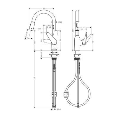 HansGrohe Focus M42 Tek Kollu Eviye Bataryası 180, Çekilebilir El Duşu, 2Jet - 71801000 - 2