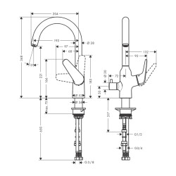 HansGrohe Focus M42 Tek Kollu Eviye Bataryası 220, Açma - Kapama Valfi, 1Jet - 71803000 - 2