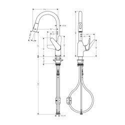 HansGrohe Focus M42 Tek Kollu Eviye Bataryası 220, Çekilebilir El Duşu, 2Jet - 71800000 - 2