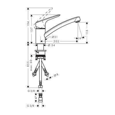 HansGrohe Logis M31 Tek Kollu Eviye Bataryası 120, Düşük Basınçlı Isıtıcılar İçin, 1Jet - 71831000 - 2