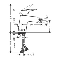 HansGrohe Logis Tek Kollu Bide Bataryası 70 Metal Kumandalı - 71203000 - 2