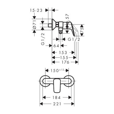 HansGrohe Logis Tek Kollu Duş Bataryası Aplike, 2 Akış Miktarı İle - 71601000 - 2