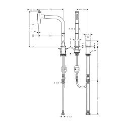 HansGrohe Metris Select M71 2 - Delikli Eviye Bataryası, Çekilebilir El Duşu İle - 73819000 - 2