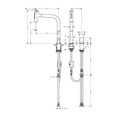 HansGrohe Metris Select M71 2 - Delikli Eviye Bataryası, Çekilebilir El Duşu İle - 73819000 - 2