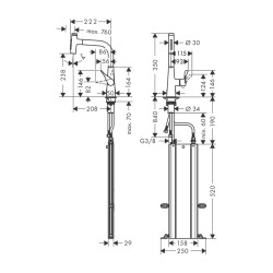 HansGrohe Metris Select M71 Tek Kollu Eviye Bataryası 240, Çekilebilir El Duşu, 2Jet, Sbox - 73817800 - 2