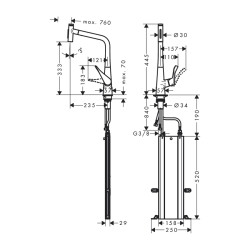 HansGrohe Metris Select M71 Tek Kollu Eviye Bataryası 320, Çekilebilir El Duşu, 2Jet, Sbox - 73816800 - 2