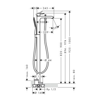 HansGrohe Metris Tek Kollu Banyo Bataryası Yerden - 31471000 - 2