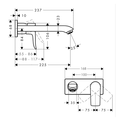 HansGrohe Metris Tek Kollu Lavabo Bataryası Ankastre Duvara Monte, 22.5 Cm Gaga İle - 31086000 - 2