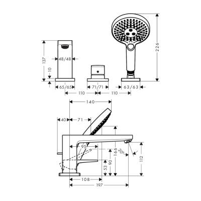 HansGrohe Metropol 3 - Delikli Küvet Kenarı Tek Kollu Banyo Bataryası Çubuk Volan İle - 32551000 - 2