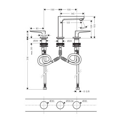 HansGrohe Metropol 3 - Delikli Lavabo Bataryası 110 Bas - Aç Gider Seti Ve Çubuk Volan İle - 32514000 - 2