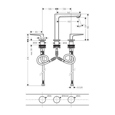 HansGrohe Metropol 3 - Delikli Lavabo Bataryası 160 Bas - Aç Gider Seti Ve Çubuk Volan İle - 32515000 - 2