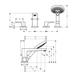 HansGrohe Metropol 4 - Delikli Küvet Kenarı Banyo Bataryası Çubuk Volan İle - 32552000 - 2