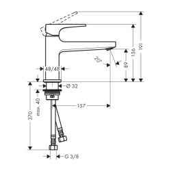 HansGrohe Metropol Tek Kollu Lavabo Bataryası 100 Çubuk Volan Ve Bas - Aç Gider Seti İle - 32502000 - 2