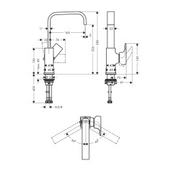 HansGrohe Metropol Tek Kollu Lavabo Bataryası 230 Çubuk Volan Ve Bas - Aç Gider Seti İle - 32511000 - 2