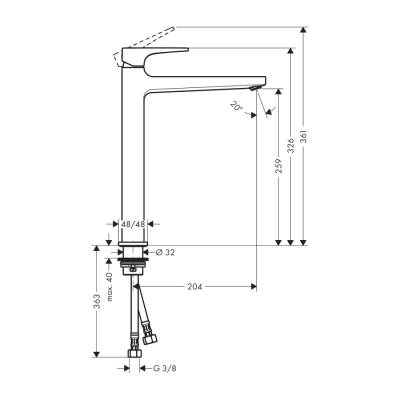 HansGrohe Metropol Tek Kollu Lavabo Bataryası 260 Çubuk Volan, Bas - Aç Gider Seti İle, Çanak Lavabolar İçin - 32512140 - 2