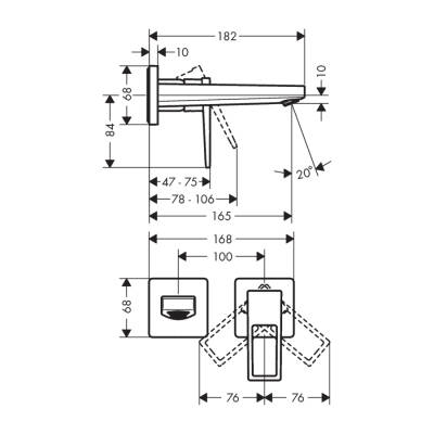 HansGrohe Metropol Tek Kollu Lavabo Bataryası Loop Volan, Ankastre Duvara Monte, 16.5 Cm Gaga İle - 74525000 - 2