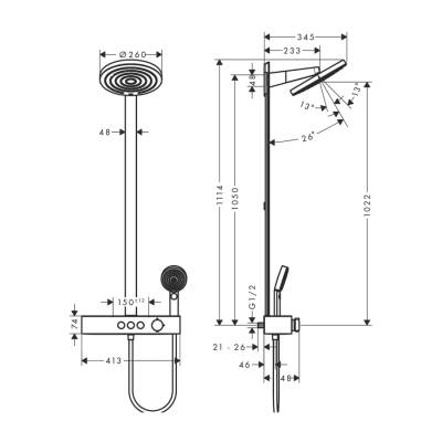 HansGrohe Pulsify S Duş Kolonu 260 2Jet, Ecosmart, Showertablet Select 400 İle - 24241700 - 2