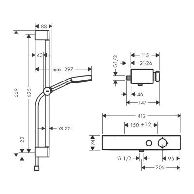 HansGrohe Pulsify Select S Duş Sistemi 105 3Jet Relaxation, El Duşu, Termostat, 65 Cm Duş Barı, Sürgü Ve Duş Hortumu İle - 24260000 - 2