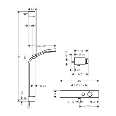 HansGrohe Pulsify Select S Duş Sistemi 105 3Jet Relaxation, El Duşu, Termostat, 90 Cm Duş Barı, Sürgü Ve Duş Hortumu İle - 24270000 - 2