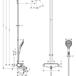 HansGrohe Raindance E Duş Kolonu 360 1 Jet, Banyo Termostat İle - 27113000 - 2