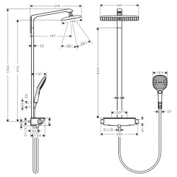 HansGrohe Raindance E Duş Kolonu 360 1 Jet, Ecosmart, 9 Lt/Dk, Termostat İle - 27286400 - 2